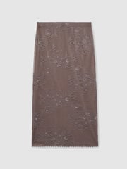Reiss Taupe Brown Rita Lace Pencil Skirt - Image 2 of 6