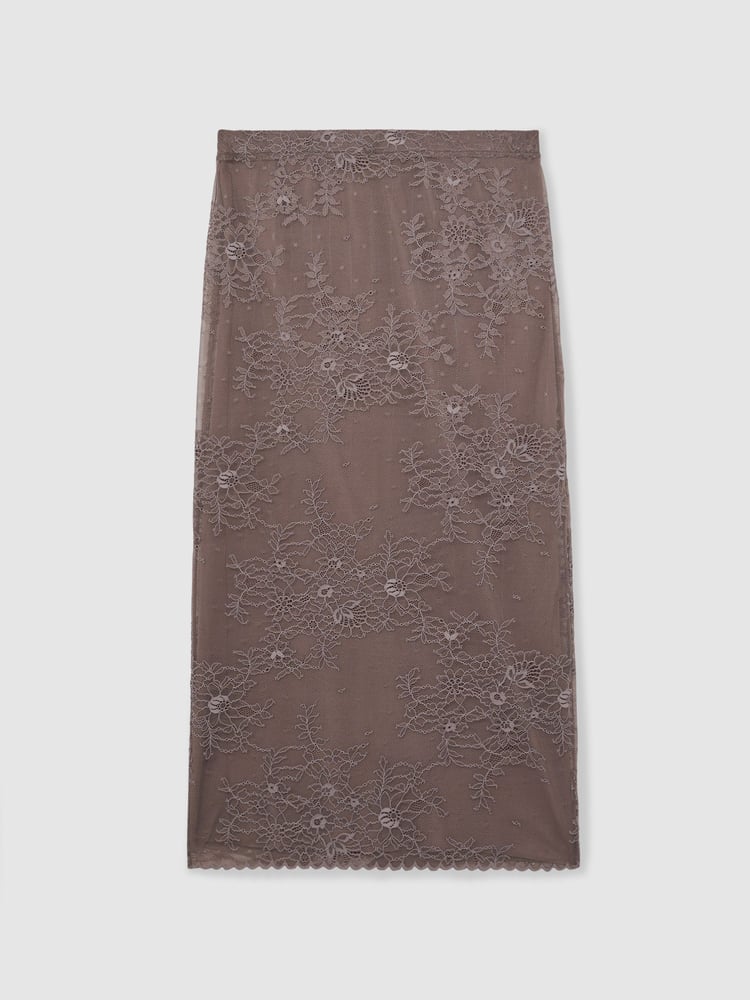 Reiss Taupe Brown Rita Lace Pencil Skirt - Image 2 of 6