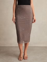 Reiss Taupe Brown Rita Lace Pencil Skirt - Image 4 of 6