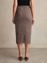 Reiss Taupe Brown Rita Lace Pencil Skirt - Image 5 of 6