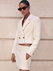 Reiss White Mia Bouclé Belted Mini Skirt With Wool and Cotton - Image 1 of 6