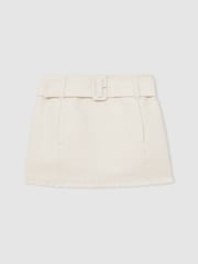 Reiss White Mia Bouclé Belted Mini Skirt With Wool and Cotton - Image 2 of 6