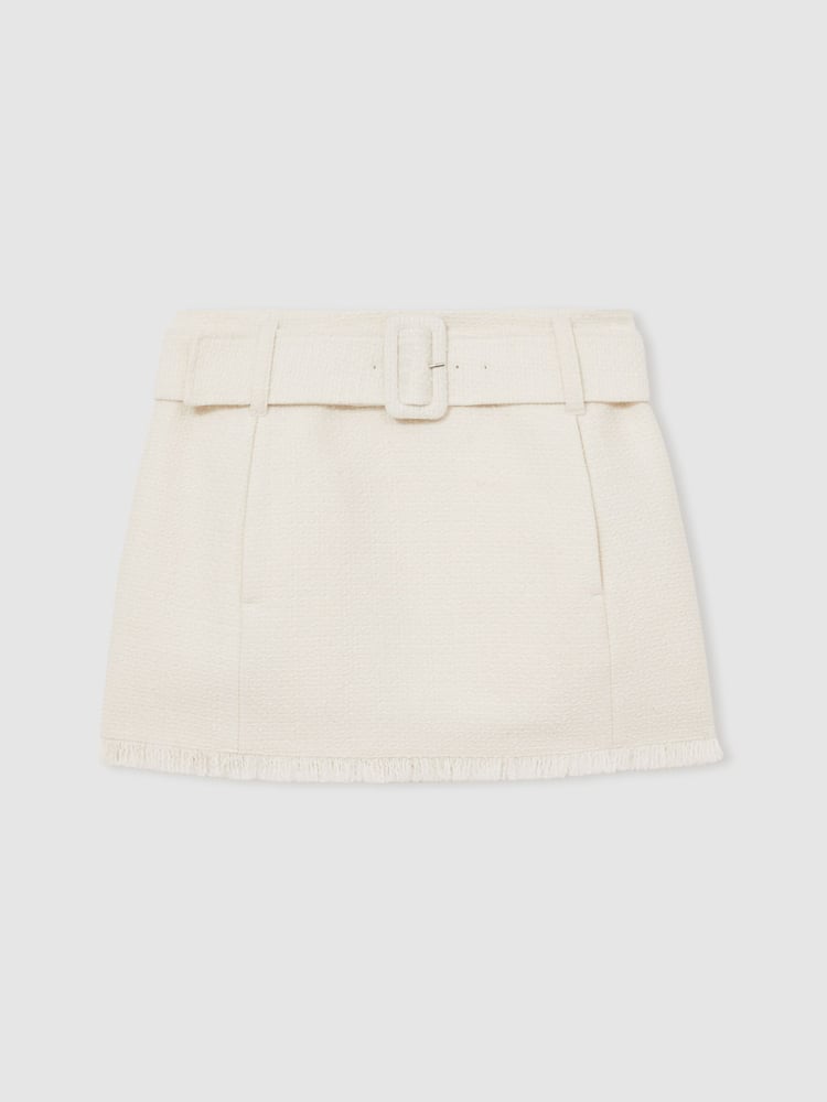 Reiss White Mia Bouclé Belted Mini Skirt With Wool and Cotton - Image 2 of 6
