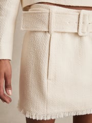 Reiss White Mia Bouclé Belted Mini Skirt With Wool and Cotton - Image 4 of 6