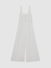 Reiss Ivory Carla Perforated-Knit Wide-Leg Jumpsuit - Image 2 of 6