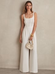 Reiss Ivory Carla Perforated-Knit Wide-Leg Jumpsuit - Image 4 of 6