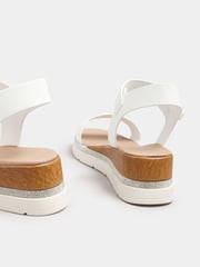 Yours Curve Chalk White Extra Wide Fit Wide Fit Flatform Gem Sandals - Image 3 of 4