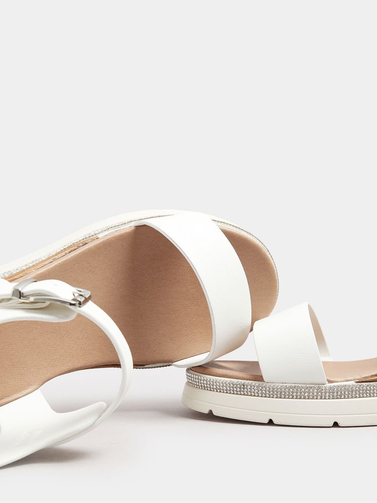Yours Curve Chalk White Extra Wide Fit Wide Fit Flatform Gem Sandals - Image 4 of 4
