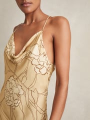 Reiss Gold Rochelle Satin Floral-Print Slip Maxi Dress - Image 3 of 7