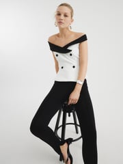 River Island White Double Breasted Bardot Top - Image 1 of 4