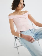 River Island Pink Double Breasted Bardot Top - Image 1 of 4