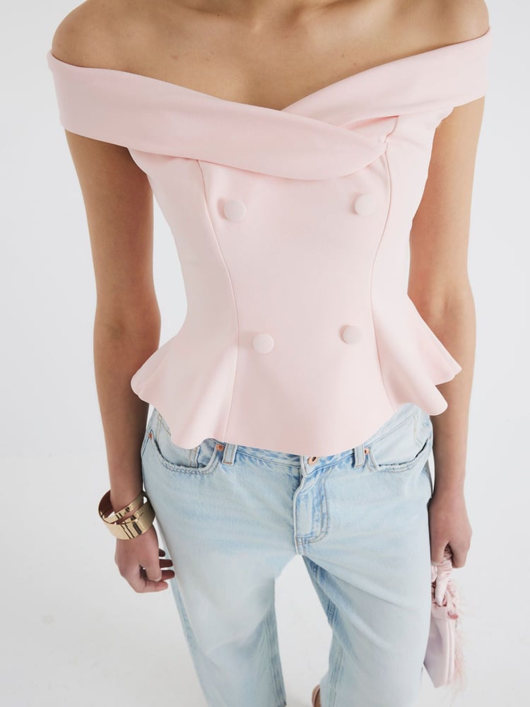 River Island Pink Double Breasted Bardot Top - Image 4 of 4