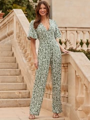 Sosandar Green Printed Belted Jumpsuit - Image 2 of 5