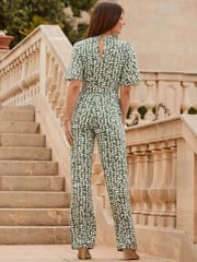 Sosandar Green Printed Belted Jumpsuit - Image 3 of 5
