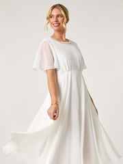 Roman White Petite Trim Neck Short Sleeve Dress - Image 1 of 5