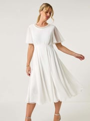 Roman White Petite Trim Neck Short Sleeve Dress - Image 2 of 5