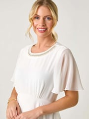 Roman White Petite Trim Neck Short Sleeve Dress - Image 4 of 5