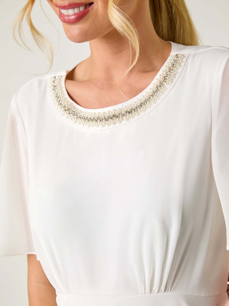 Roman White Petite Trim Neck Short Sleeve Dress - Image 5 of 5