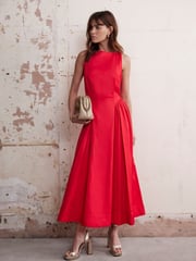 Mint Velvet Red Full Skirt Midi Dress - Image 2 of 6