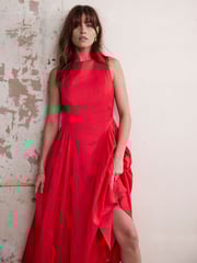 Mint Velvet Red Full Skirt Midi Dress - Image 3 of 6