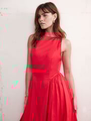 Mint Velvet Red Full Skirt Midi Dress - Image 6 of 6