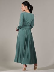 Jolie Moi Green Petite Petite Long Sleeve Soft Silky Jersey Maxi Dress - Image 2 of 6