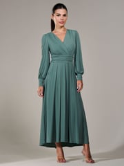 Jolie Moi Green Petite Petite Long Sleeve Soft Silky Jersey Maxi Dress - Image 5 of 6