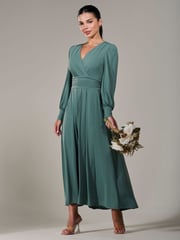Jolie Moi Green Petite Petite Long Sleeve Soft Silky Jersey Maxi Dress - Image 6 of 6