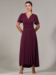 Jolie Moi Purple Petite Short Sleeve Soft Silky Jersey Maxi Dress - Image 1 of 6