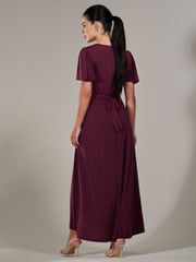 Jolie Moi Purple Petite Short Sleeve Soft Silky Jersey Maxi Dress - Image 2 of 6