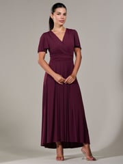 Jolie Moi Purple Petite Short Sleeve Soft Silky Jersey Maxi Dress - Image 4 of 6