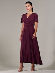 Jolie Moi Purple Petite Short Sleeve Soft Silky Jersey Maxi Dress - Image 5 of 6