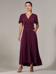 Jolie Moi Purple Petite Short Sleeve Soft Silky Jersey Maxi Dress - Image 6 of 6