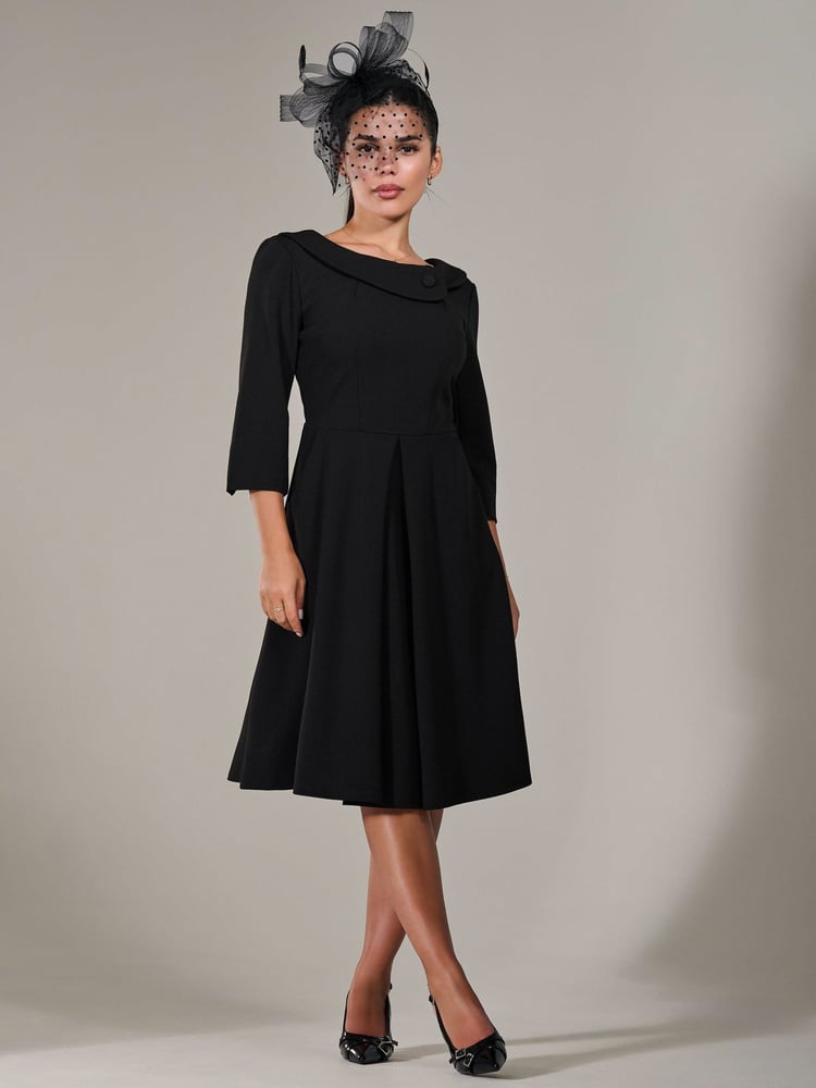 Jolie Moi Black Petite Petite Button Collar Dress - Image 6 of 6