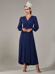 Jolie Moi Blue Petite Petite Long Sleeve Soft Silky Jersey Maxi Dress - Image 6 of 6