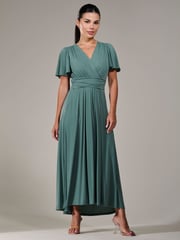Jolie Moi Green Petite Short Sleeve Soft Silky Jersey Maxi Dress - Image 1 of 6