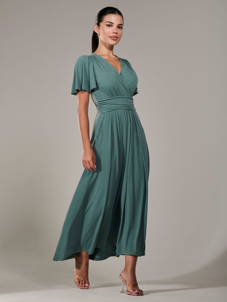Jolie Moi Green Petite Short Sleeve Soft Silky Jersey Maxi Dress - Image 2 of 6