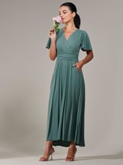 Jolie Moi Green Petite Short Sleeve Soft Silky Jersey Maxi Dress - Image 5 of 6