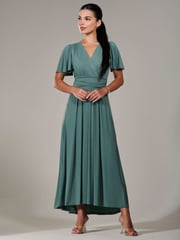 Jolie Moi Green Petite Short Sleeve Soft Silky Jersey Maxi Dress - Image 6 of 6