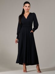 Jolie Moi Black Petite Petite Long Sleeve Soft Silky Jersey Maxi Dress - Image 1 of 6
