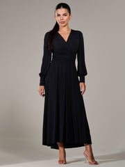 Jolie Moi Black Petite Petite Long Sleeve Soft Silky Jersey Maxi Dress - Image 4 of 6