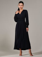 Jolie Moi Black Petite Petite Long Sleeve Soft Silky Jersey Maxi Dress - Image 5 of 6