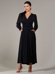 Jolie Moi Black Petite Petite Long Sleeve Soft Silky Jersey Maxi Dress - Image 6 of 6