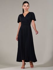 Jolie Moi Black Petite Short Sleeve Soft Silky Jersey Maxi Dress - Image 1 of 6