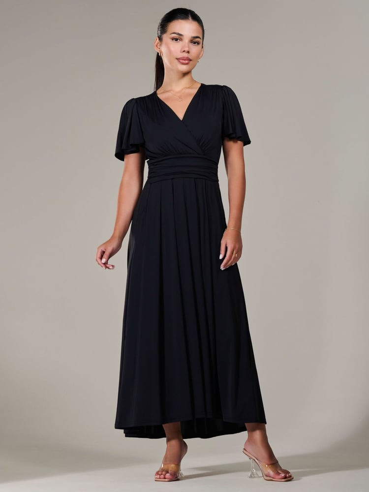 Jolie Moi Black Petite Short Sleeve Soft Silky Jersey Maxi Dress - Image 2 of 6