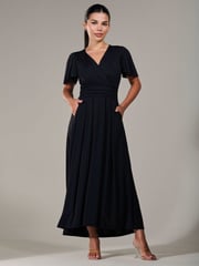 Jolie Moi Black Petite Short Sleeve Soft Silky Jersey Maxi Dress - Image 3 of 6