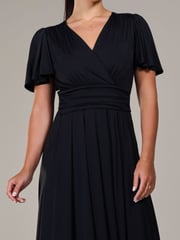 Jolie Moi Black Petite Short Sleeve Soft Silky Jersey Maxi Dress - Image 4 of 6