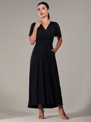 Jolie Moi Black Petite Short Sleeve Soft Silky Jersey Maxi Dress - Image 6 of 6