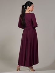 Jolie Moi Purple Petite Petite Long Sleeve Soft Silky Jersey Maxi Dress - Image 2 of 6