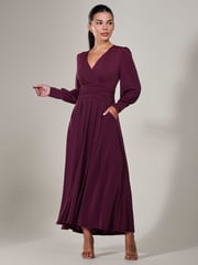 Jolie Moi Purple Petite Petite Long Sleeve Soft Silky Jersey Maxi Dress - Image 4 of 6